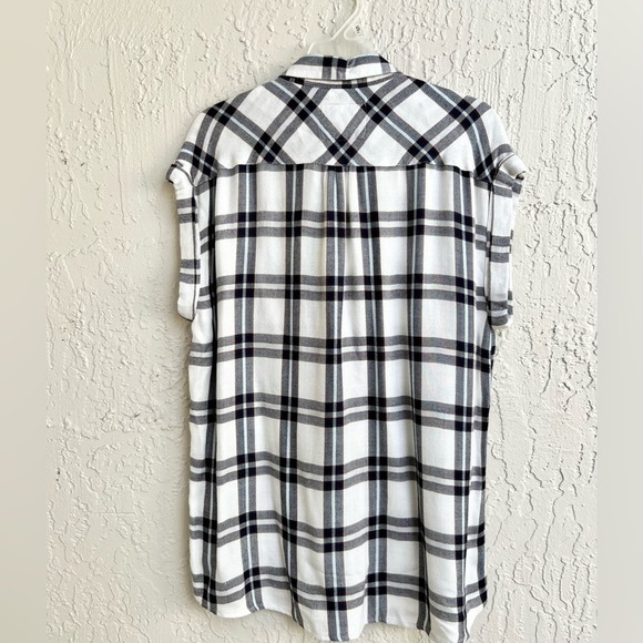 Rails sleeveless button down shirt plaid ivory blue brown medium - Picture 3 of 4